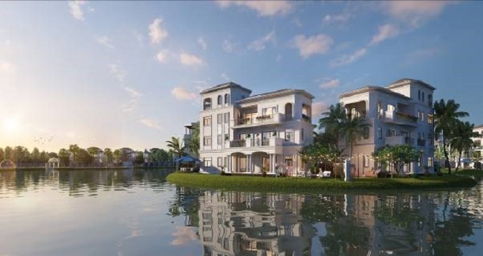 Những căn biệt thự nổi Vinhomes Marina nằm tại phân khu Ngọc Trai, có diện tích 165m2 – 226m2, là chất sống mới bước ra từ giữa miền đất Địa Trung Hải; là tấm vé đặc quyền thụ hưởng tiện ích thượng đẳng, sang quý; là một vị thế riêng chỉ của những chủ nhân tinh hoa (Hình ảnh minh họa Biệt thự nổi bên hồ 7,2ha thuộc phân khu Ngọc Trai, Vinhomes Marina)