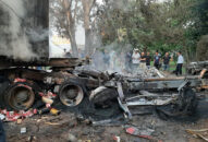 2 xe đâm nhau, tài xế container chết cháy trong cabin