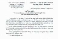 Thông báo về chất lượng nước bị ảnh hưởng do tăng độ mặn của nguồn nước sông Đa Độ