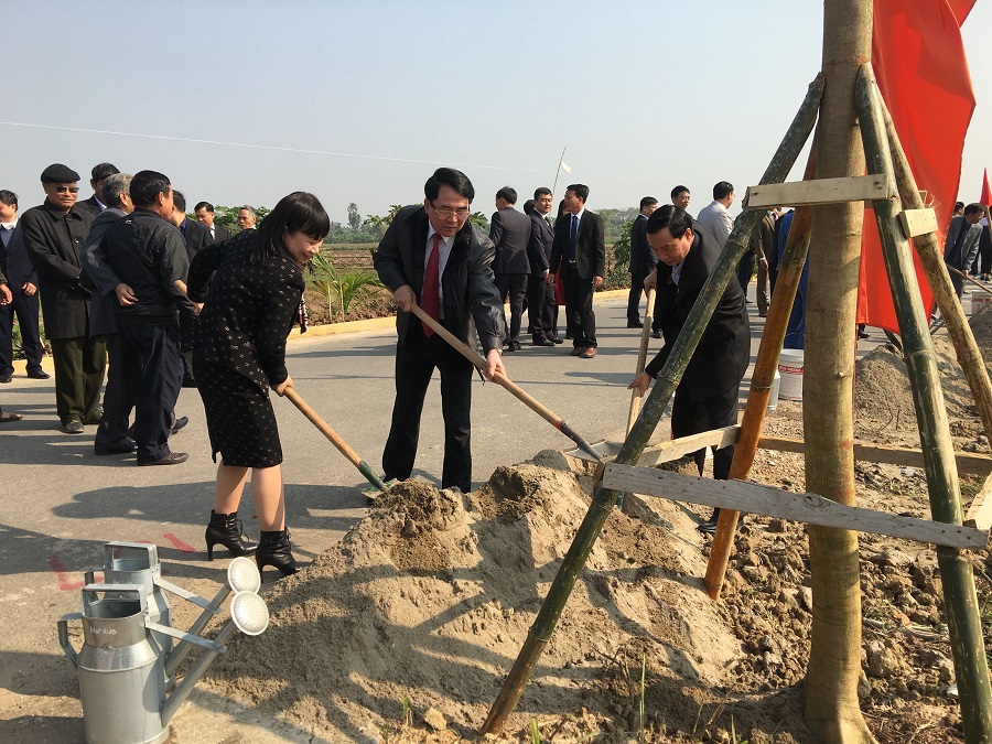Phó Chủ tịch UBND thành phố cùng lãnh đạo huyện Tiên Lãng tham gia trồng cây tại xã Cấp Tiến, huyện Tiên Lãng