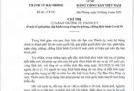 Chỉ thị của Ban Thường vụ Thành ủy: Một số giải pháp cấp bách trong công tác phòng, chống dịch Covid-19