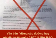 Văn bản “dừng đường bay nội địa từ 0h ngày 31/7” là giả mạo