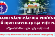 Danh sách địa phương có ổ dịch Covid-19 tại Việt Nam, tính đến 21 giờ ngày 22/8/2020