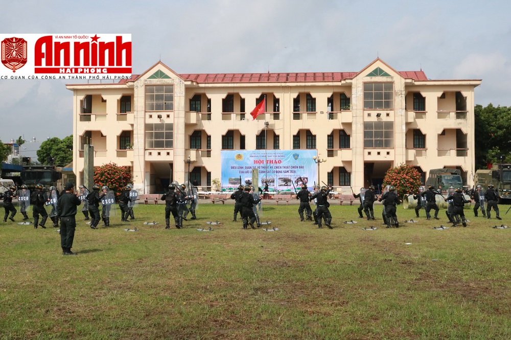 Đội Cảnh sát Bảo vệ Mục tiêu thực hiện kỹ thuật sử dụng dùi cui, lá chắn và chiến thuật giải tán đám đông