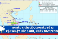 TIN BÃO KHẨN CẤP, CƠN BÃO SỐ 12, cập nhật lúc 5 giờ, ngày 10/11/2020
