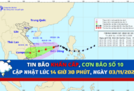 TIN BÃO KHẨN CẤP, CƠN BÃO SỐ 10, cập nhật lúc 14 giờ 30 phút, ngày 03/11/2020