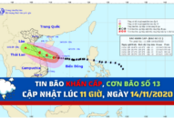TIN BÃO KHẨN CẤP, Cơn bão số 13, cập nhật lúc 11 giờ, ngày 14/11/2020