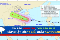 TIN BÃO KHẨN CẤP, Cơn bão số 13, cập nhật lúc 17 giờ, ngày 14/11/2020