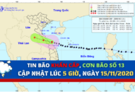 TIN BÃO KHẨN CẤP, Cơn bão số 13, cập nhật lúc 5 giờ, ngày 15/11/2020