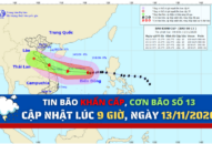 TIN BÃO KHẨN CẤP, Cơn bão số 13, cập nhật lúc 9 giờ, ngày 13/11/2020
