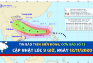 TIN BÃO TRÊN BIỂN ĐÔNG, Cơn bão số 13, cập nhật lúc 9 giờ, ngày 12/11/2020