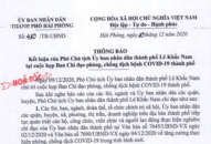 Thông báo Kết luận số 410/TB-UBND của Phó Chủ tịch UBND thành phố Lê Khắc Nam tại cuộc họp Ban Chỉ đạo phòng, chống dịch bệnh COVID-19 thành phố