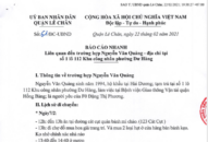 Báo cáo nhanh của UBND quận Lê Chân về bệnh nhân Nguyễn Văn Quảng sinh năm 1994 tại địa chỉ số 1 lô 112 khu công nhân phường Dư Hàng