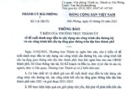 Thông báo ý kiến của Thường trực Thành ủy về đề xuất danh mục đầu tư xây dựng các công trình cầu đường bộ và các công trình kết cấu hạ tầng giao thông trên địa bàn thành phố