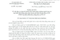 Nghị quyết về việc lập và công bố danh sách chính thức những người ứng cử đại biểu Hội đồng nhân dân thành phố Hải Phòng khóa 16, nhiệm kỳ 2021-2026 theo từng đơn vị bầu cử