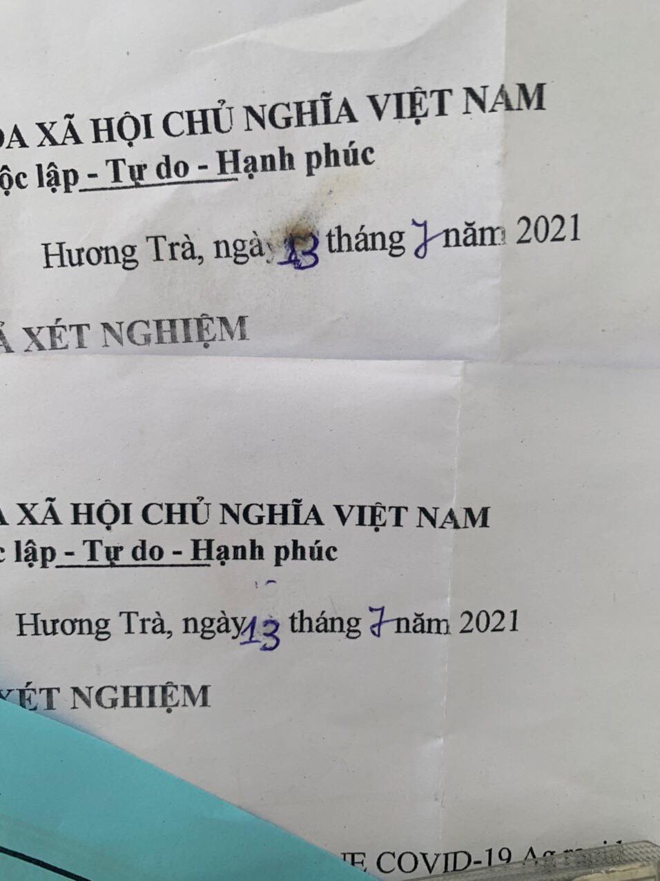 Giấy xét nghiệm được 2 đối tượng Truyền và Minh tẩy xóa với mục đích “thông chốt” vào Hải Phòng Giấy xét nghiệm được 2 đối tượng Truyền và Minh tẩy xóa với mục đích “thông chốt” vào Hải Phòng