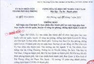 Thông báo kết luận của Chủ tịch UBND thành phố tại cuộc họp giao ban trực tuyến với các quận, huyện về công tác phòng, chống dịch bệnh COVID-19
