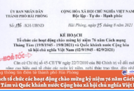 Kế hoạch tổ chức các hoạt động chào mừng kỷ niệm 76 năm Cách mạng Tháng Tám và Quốc khánh nước Cộng hòa xã hội chủ nghĩa Việt Nam