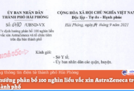 Định hướng phân bổ 100 nghìn liều vắc xin AstraZeneca trên địa bàn thành phố