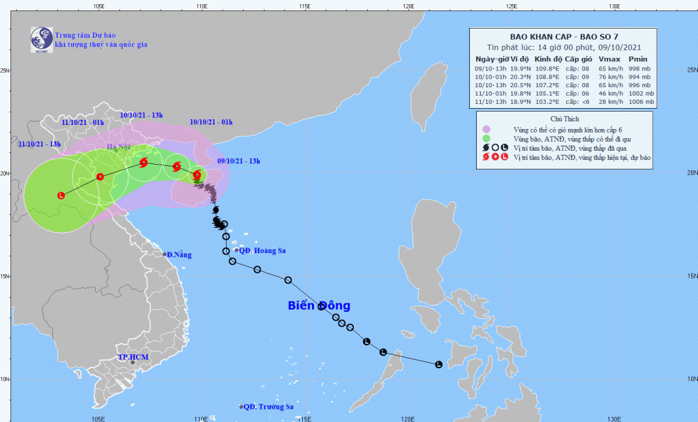 Hướng di chuyển của cơn bão số 7