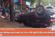 Ô tô 4 chỗ ngồi bị lật trên đường Nguyễn Văn Linh