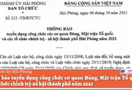 Thông tin tuyển dụng công chức cơ quan Đảng, Mặt trận Tổ quốc và các tổ chức chính trị-xã hội thành phố năm 2021