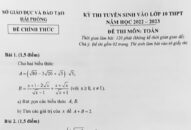 Đáp án đề thi môn Toán kỳ thi vào lớp 10 TP.Hải Phòng năm 2022
