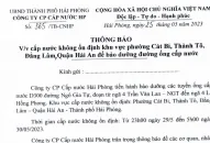 Thông báo cấp nước không ổn định khu vực các phường: Cát Bi, Thành Tô, Đằng Lâm (quận Hải An)