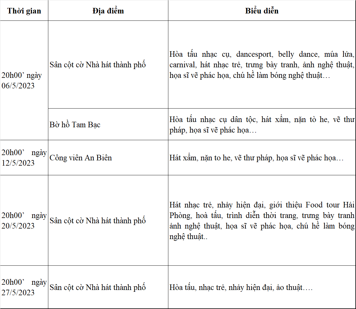 Festival Âm nhạc đường phố diễn ra vào tối thứ 7 hàng tuần trong tháng 5/2023.
