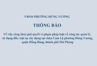 UBND Phường Hùng Vương (Quận Hồng Bàng) thông báo