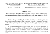 Thông báo tổ chức giao thông tạm thời trong thời gian giải phóng mặt bằng thực hiện Dự án Khu nhà ở xã hội Tổng kho 3 Lạc Viên