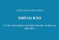 UBND quận Hồng Bàng thông báo về việc tuyển dụng viên chức Giáo dục và Đào tạo năm 2023