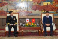 Phó Chủ tịch UBND thành phố Hoàng Minh Cường tiếp xã giao Đoàn Biên đội Tàu huấn luyện của Lực lượng Tự vệ trên biển Nhật Bản thăm thành phố