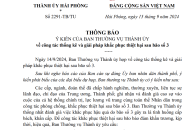 Ý kiến của Ban thường vụ Thành ủy về công tác thống kê và giải pháp khắc phục thiệt hại sau bão số 3