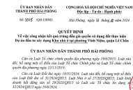 Công nhận kết quả trúng đấu giá quyền sử dụng đất thực hiện Dự án đầu tư xây dựng Khu nhà ở tại phường Vĩnh Niệm, quận Lê Chân