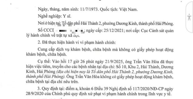 Phạt 45 triệu đồng 1 y sĩ ở phường Dương Kinh khám chữa bệnh không phép
